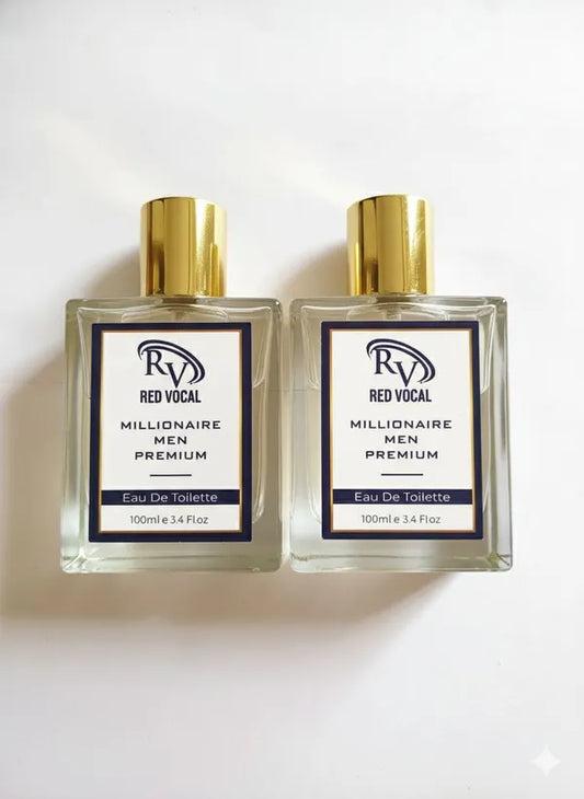 Two bottles of Red Vocal Millionaire Men Premium Eau De Toilette on a white background
Red Vocal Millionaire Men Premium Perfume Eau De Toilette – Long-Lasting 100ml Bold & Luxurious Set of 2 Fragrance