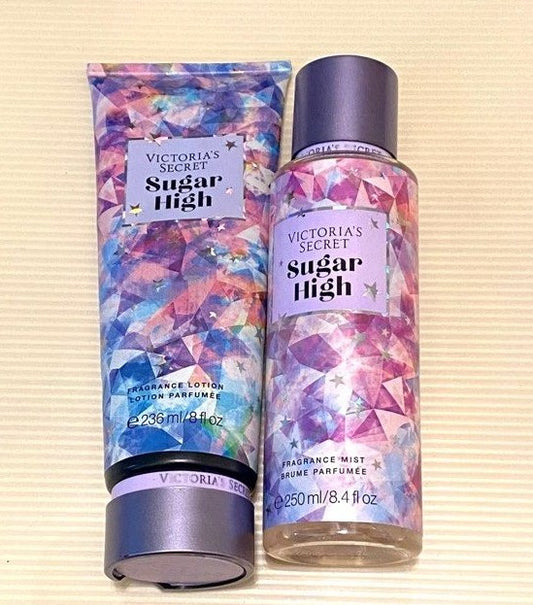 Victoria's Secret SUGAR HIGH Fragrance Mist & Body Lotion 2 PC SET – Sweet & Addictive Duo for Everyday Glam