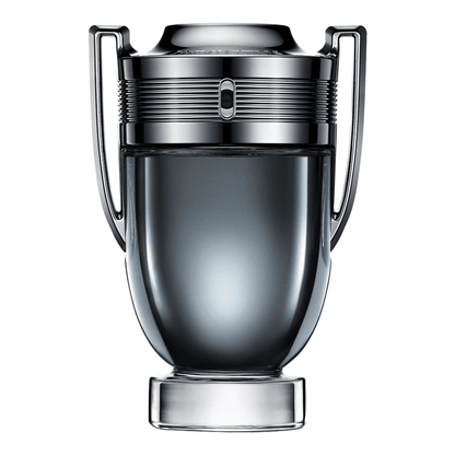 Silver and black container with handles on a white background Paco Rabbane Invictus Intense 100ml
