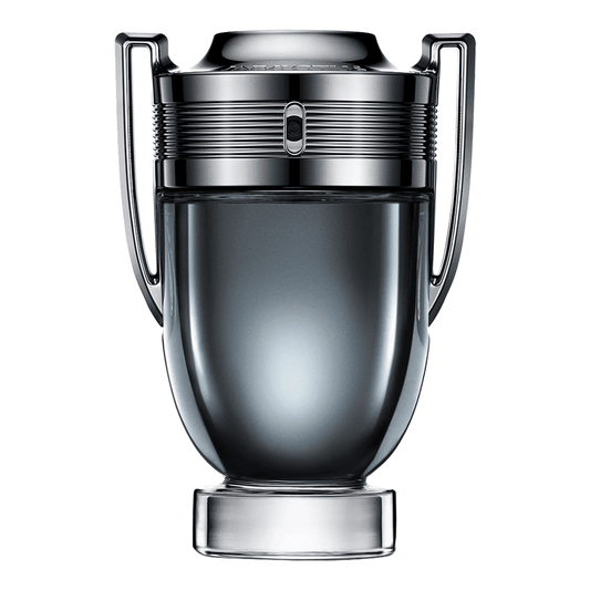Silver and black container with handles on a white background Paco Rabbane Invictus Intense 100ml