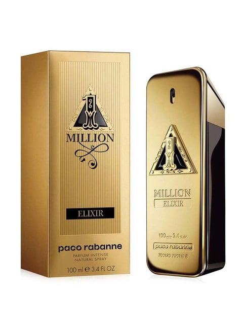 Paco Rabanne Million Elixir perfume bottle and packaging on a white background