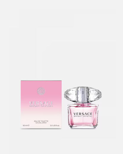 Versace Bright Crystal perfume bottle and packaging on a white background