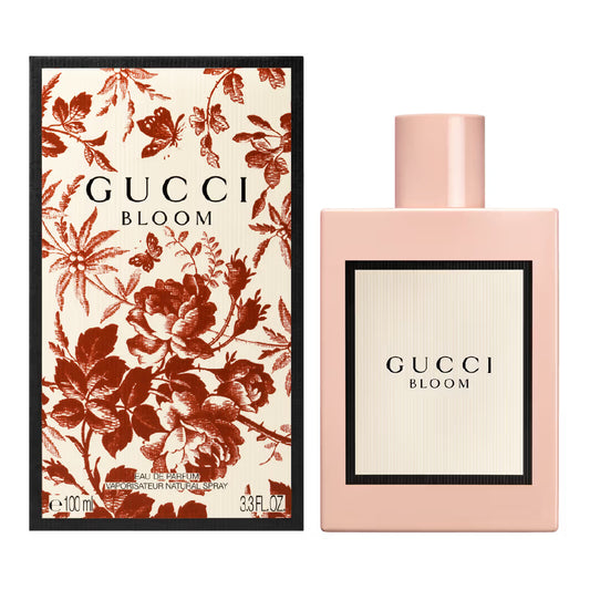 Gucci Bloom perfume bottle and packaging with floral design Gucci Bloom Eau de Parfum 100 ml (3.4 fl.oz)