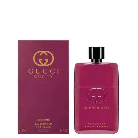 Gucci Guilty Absolute pour Femme perfume bottle and packaging on a white background Gucci Guilty Absolute Pour Femme Eau de Parfum 90 ml (3 fl.oz)
