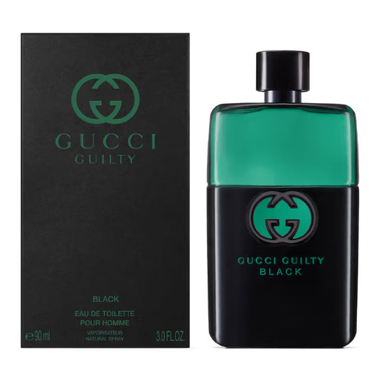 Gucci Guilty Black perfume bottle and packaging on a white background Gucci Guilty Black Pour Homme Eau de Toilette 90 ml (3 fl.oz)