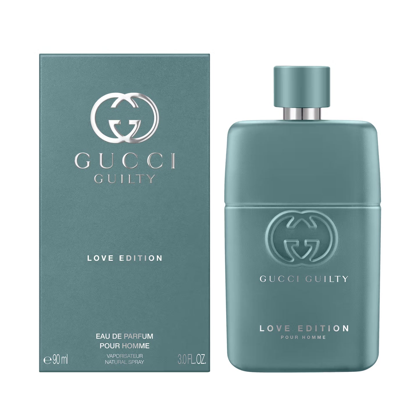 Gucci Guilty Love Edition perfume bottle and packaging on a white background Gucci Guilty Love Edition Pour Homme Eau de Parfum 90 ml (3 fl.oz)
