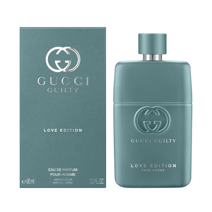 Gucci Guilty Love Edition perfume bottle and packaging on a white background Gucci Guilty Love Edition Pour Homme Eau de Parfum 90 ml (3 fl.oz)