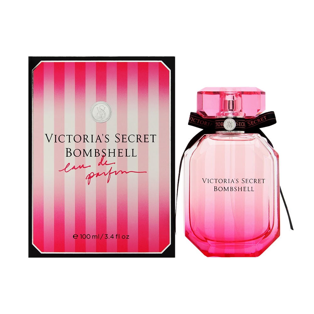 Victoria's Secret Bombshell perfume bottle and packaging on a white background