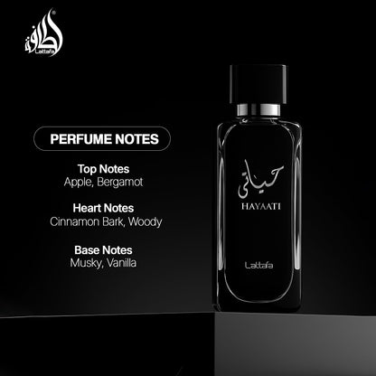 Lattafa Hayaati Black Eau de Parfum 100ml – Woody Spicy Men’s Luxury Fragrance