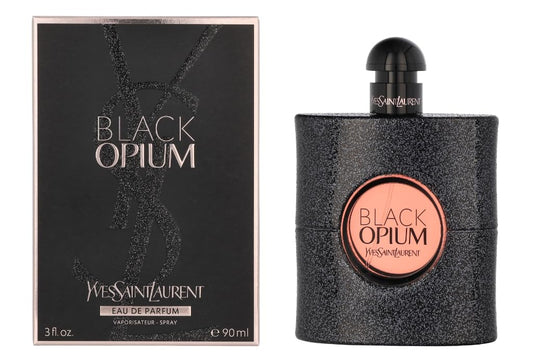 Yves Saint Laurent Black Opium perfume bottle and packaging on a white background Yves Saint Laurent Black Opium Eau de Parfum 90 ml (3 fl.oz)