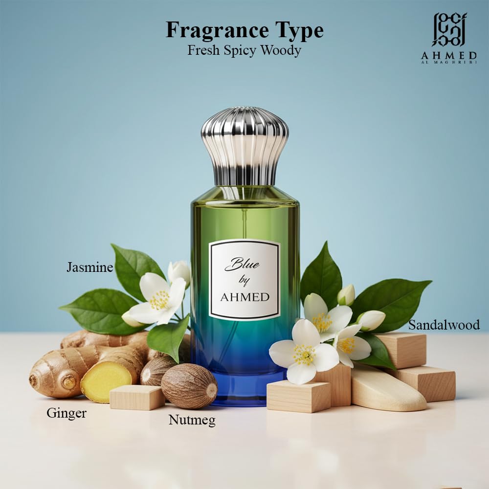 Ahmed Al Maghribi Blue by Ahmed Eau de Parfum 100ml – Fresh Aquatic Woody Unisex Fragrance