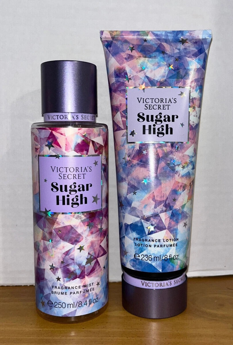 Victoria's Secret SUGAR HIGH Fragrance Mist & Body Lotion 2 PC SET – Sweet & Addictive Duo for Everyday Glam