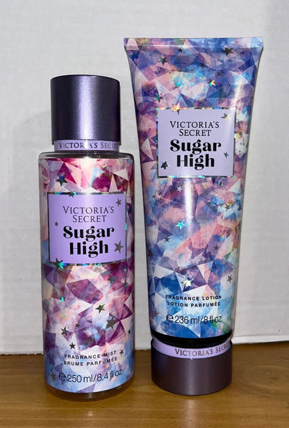 Victoria's Secret SUGAR HIGH Fragrance Mist & Body Lotion 2 PC SET – Sweet & Addictive Duo for Everyday Glam