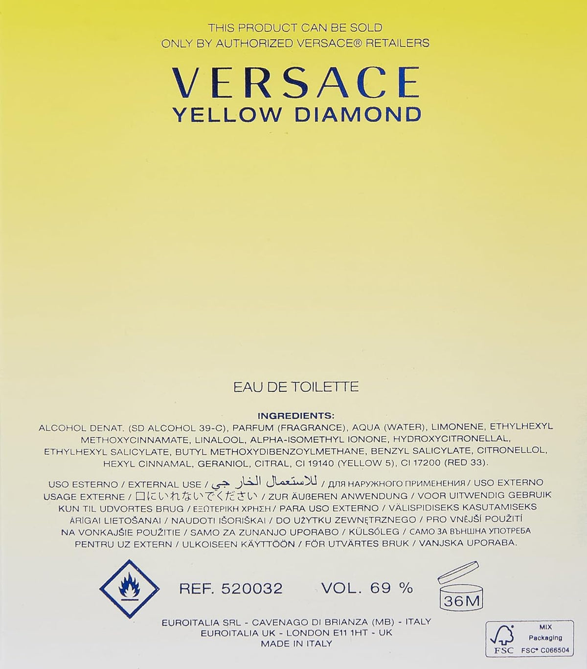 Versace Yellow Diamond Eau de Toilette for Women 90ml – Floral Citrus Fragrance