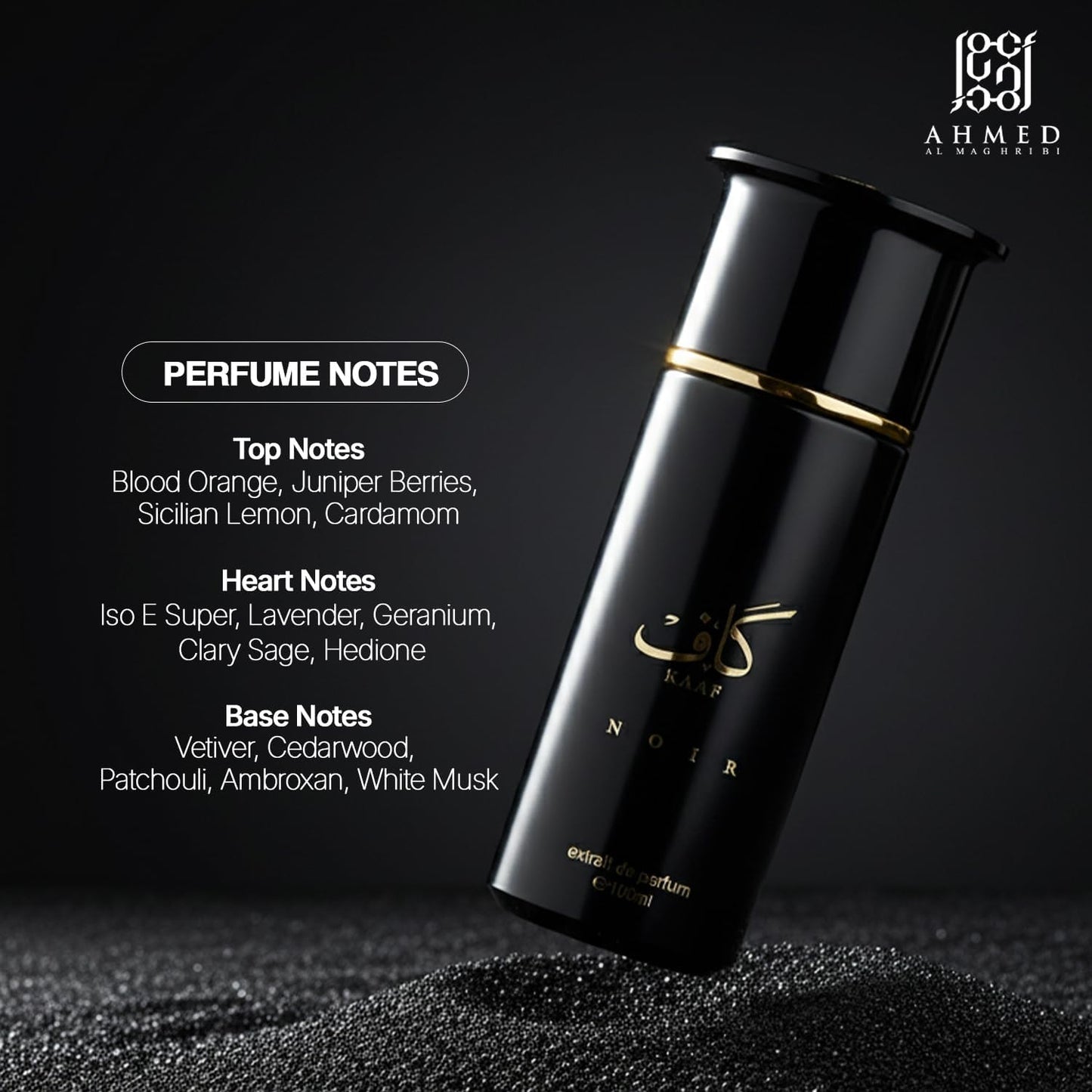 Ahmed Al Maghribi Kaaf Noir Extrait de Parfum 100ml | Citrus Woody Luxury Unisex Fragrance