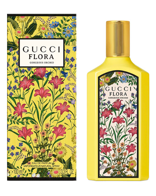 Gucci Flora perfume bottle and packaging with floral designGucci Flora Gorgeous Orchid Eau de Parfum 100 ml (3.4 fl.oz)