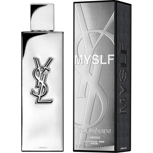 YSL perfume bottle and packaging on a white background Yves Saint Laurent MYSLF Le Parfum L'Absolu 100 ml (3.3 fl.oz)