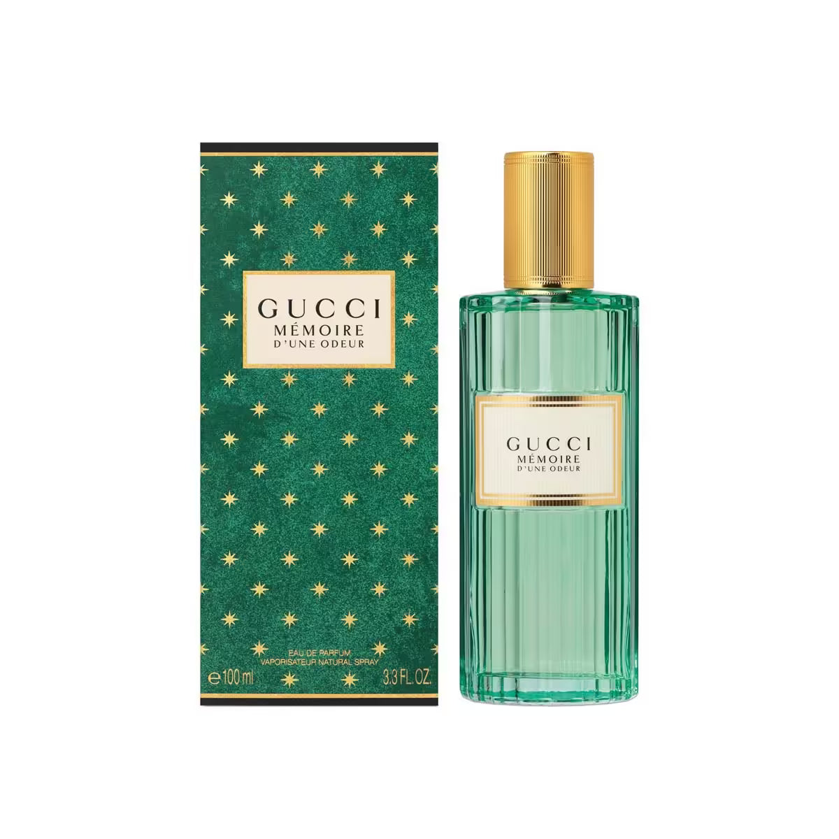 Gucci Memoire d'une Ombre perfume bottle and packaging on a white background Gucci Mémoire d'une Odeur Eau de Parfum 100 ml (3.4 fl.oz)
