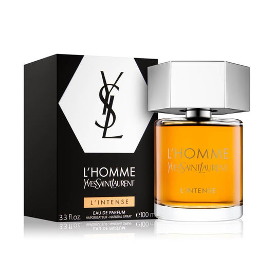YSL L'Homme Intense perfume bottle and packaging on a white background Yves Saint Laurent La Nuit De L'Homme L'Intense Eau de Parfum 100 ml (3.3 fl.oz)