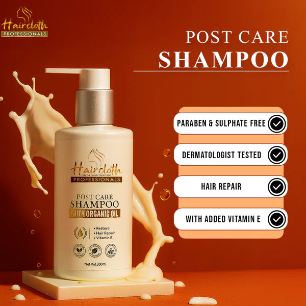 Haircloth Professionals Post Care Shampoo 300ML Repair Moisturizing Strengthening Shampoo for Dry Damaged Frizzy Hair Volume Boost and Hair Straightening Support