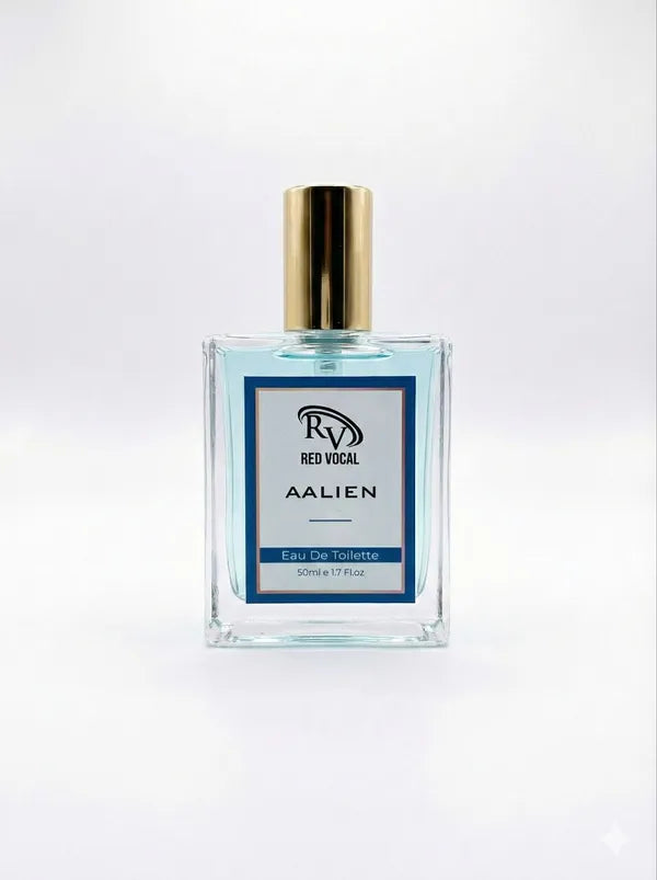 Perfume bottle labeled 'Aalien' by 'Red Vocal' on a white background Red Vocal Aalien Premium Perfume Eau De Toilette 50ml – Long Lasting Unisex with Woody Amber Notes