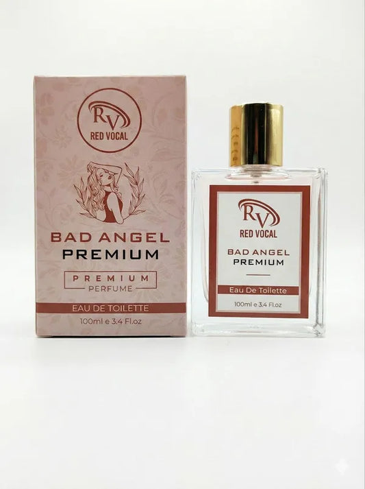 Perfume bottle and packaging of 'Bad Angel Premium' by Red Vocal on a white background 
Red Vocal Bad Angel Premium Perfume Eau De Toilette for Women – 100ml Sweet, Sensual & Long-Lasting Fragrance
