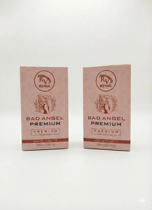 Two boxes of Bad Angel Premium perfume on a white backgroundRed Vocal Bad Angel Premium Perfume Eau De Toilette for Women – 100ml Sweet, Sensual & Long-Lasting Set of 2 Fragrance