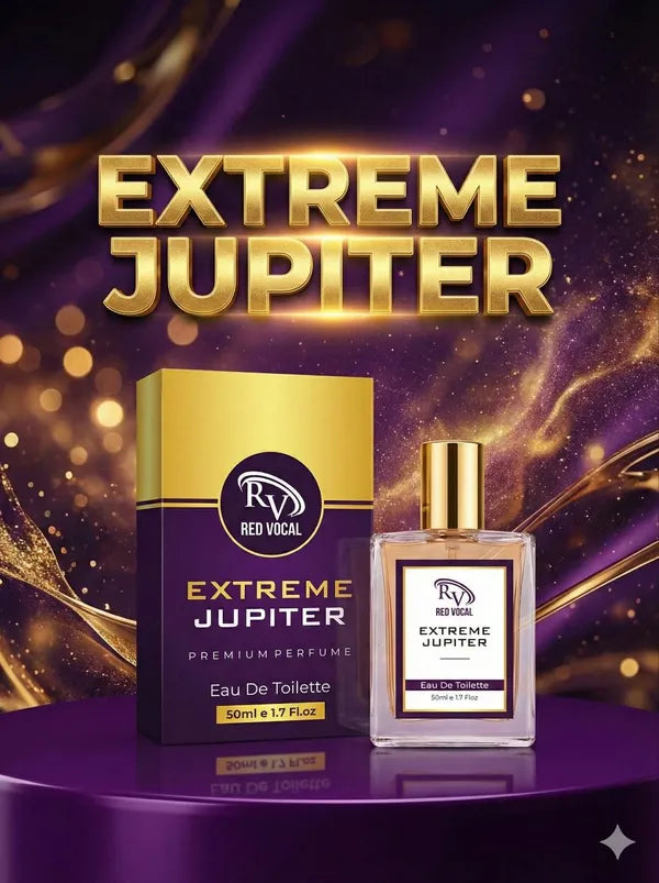 Extreme Jupiter perfume packaging with gold and purple design on a matching background Red Vocal Extreme Jupiter Premium Perfume Eau De Toilette 50ml – Long Lasting Women's Fragrance