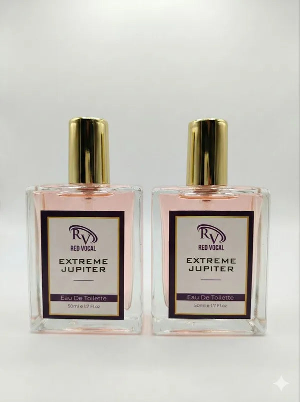 Two bottles of Extreme Jupiter perfume by Red Vocal on a white background 
Red Vocal Extreme Jupiter Premium Perfume Eau De Toilette 50ml – Long Lasting Women's Fragrance Set of 2 
