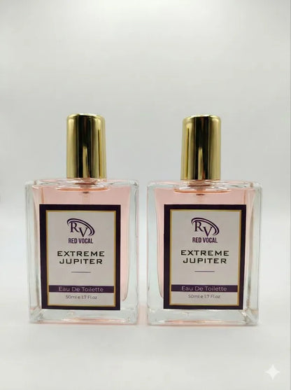 Two bottles of Extreme Jupiter perfume by Red Vocal on a white background 
Red Vocal Extreme Jupiter Premium Perfume Eau De Toilette 50ml – Long Lasting Women's Fragrance Set of 2 