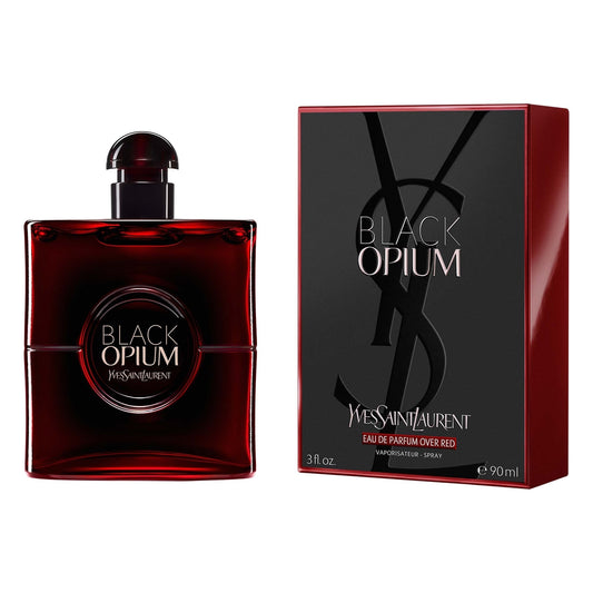 Yves Saint Laurent Black Opium perfume bottle and packaging on a white background Yves Saint Laurent Black Opium Eau de Parfum Over Red 90 ml (3 fl.oz)