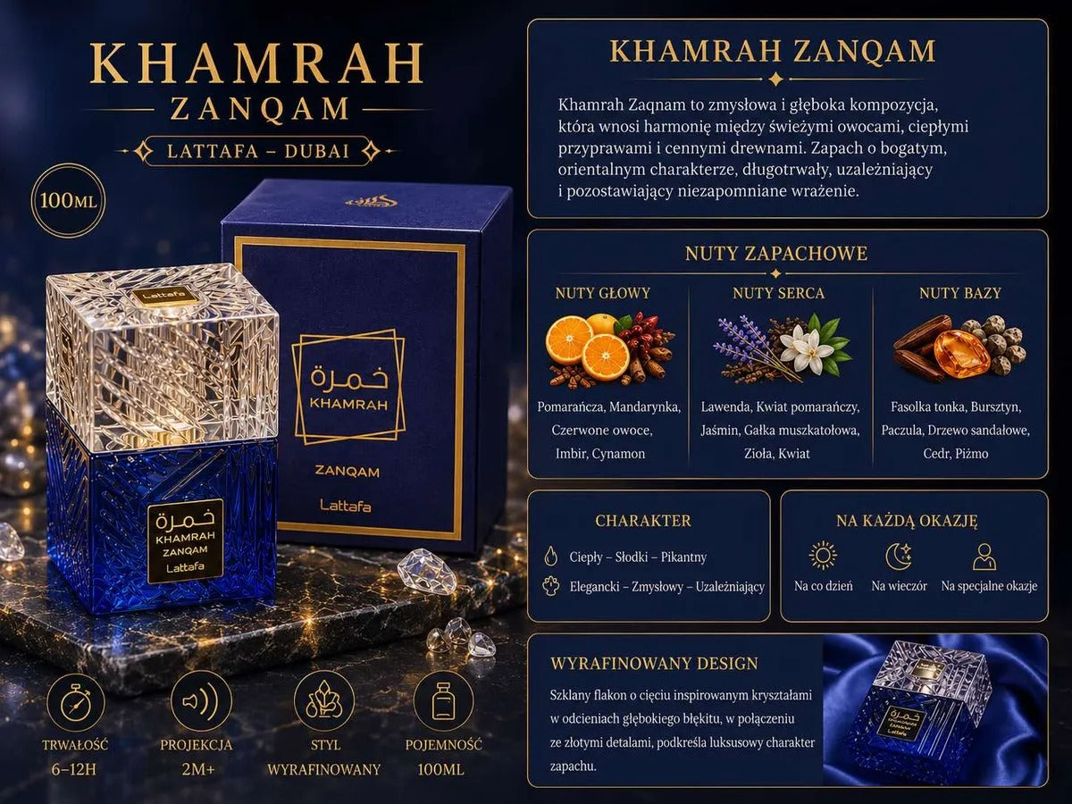 Lattafa Khamrah Zanqam Eau De Parfum 100ml For Men & Women – Oriental, Spicy, Gourmand & Woody Unisex Fragrance