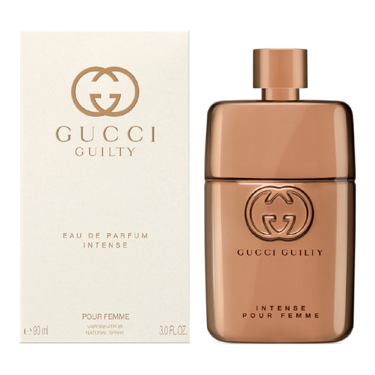 Gucci Guilty Intense pour femme Eau de Parfum bottle and packaging on a white background Gucci Guilty Eau de Parfum Intense Pour Femme 90 ml (3 fl.oz)