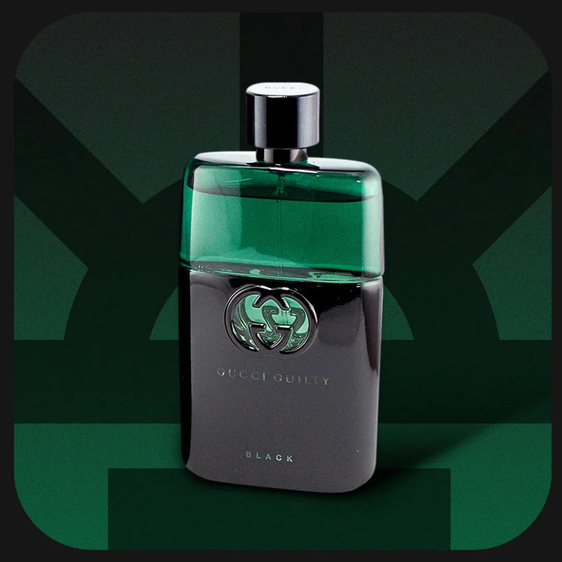 Gucci Guilty Black perfume bottle on a dark green background Gucci Guilty Black Pour Homme Eau de Toilette 90 ml (3 fl.oz)