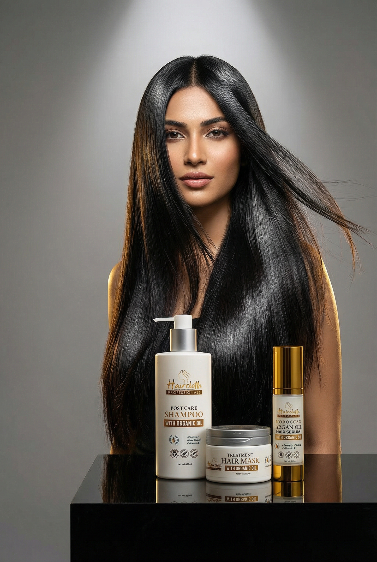 Haircloth Professional Retail Kit Combo Post Care Shampoo 300ML Treatment Mask 300ML Argan Oil Serum 50ML Keratin Biotin Hair Strengthening Anti Frizz Repair Set