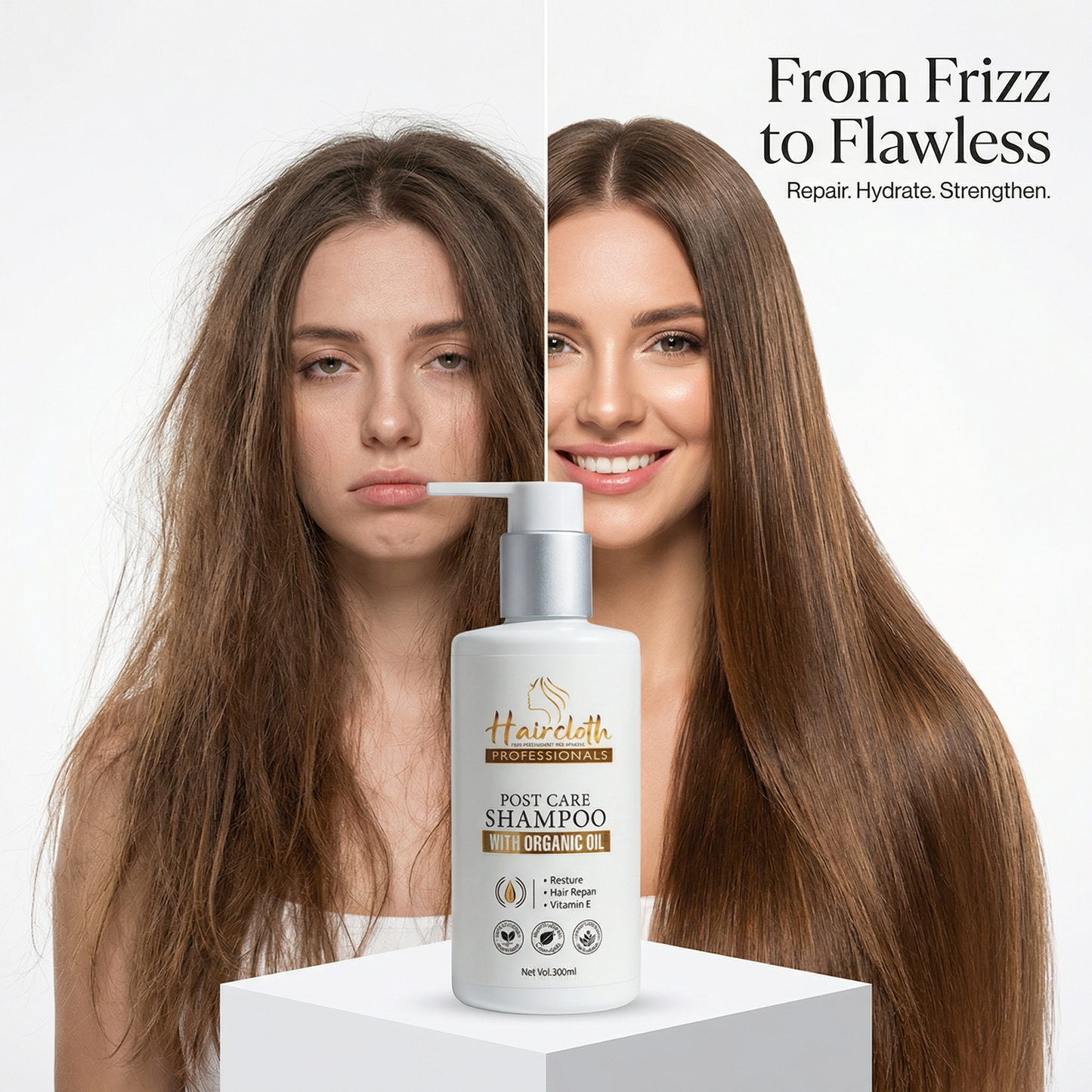 Haircloth Professionals Post Care Shampoo 300ML Repair Moisturizing Strengthening Shampoo for Dry Damaged Frizzy Hair Volume Boost and Hair Straightening Support