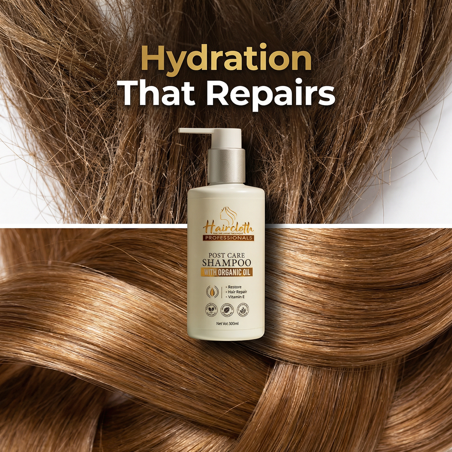 Haircloth Professionals Post Care Shampoo 300ML Repair Moisturizing Strengthening Shampoo for Dry Damaged Frizzy Hair Volume Boost and Hair Straightening Support