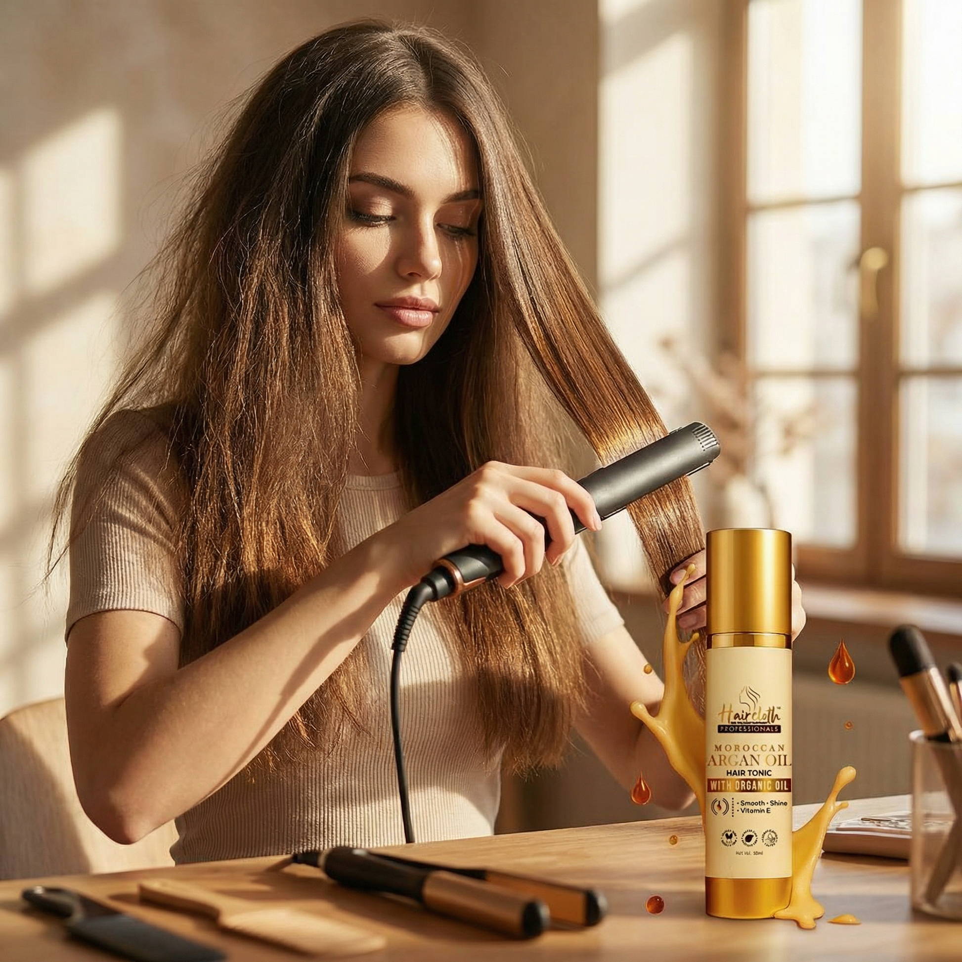 Haircloth Professionals Moroccan Argan Oil Hair Tonic 50ML Anti Frizz Shine Boost Smoothing Serum for Dry Damaged and Unmanageable Hair