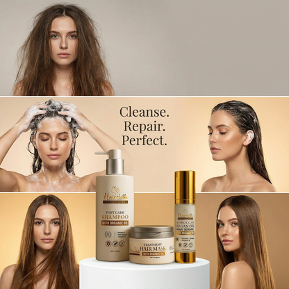 Haircloth Professional Retail Kit Combo Post Care Shampoo 300ML Treatment Mask 300ML Argan Oil Serum 50ML Keratin Biotin Hair Strengthening Anti Frizz Repair Set