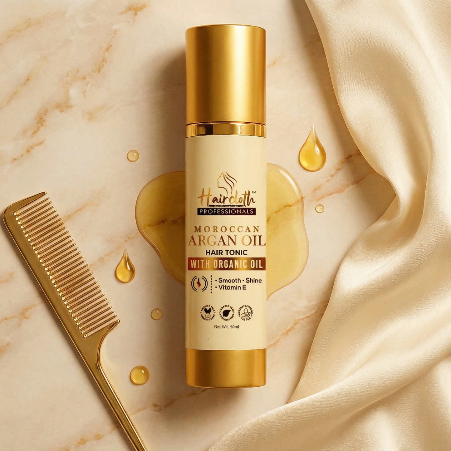 Haircloth Professionals Moroccan Argan Oil Hair Tonic 50ML Anti Frizz Shine Boost Smoothing Serum for Dry Damaged and Unmanageable Hair