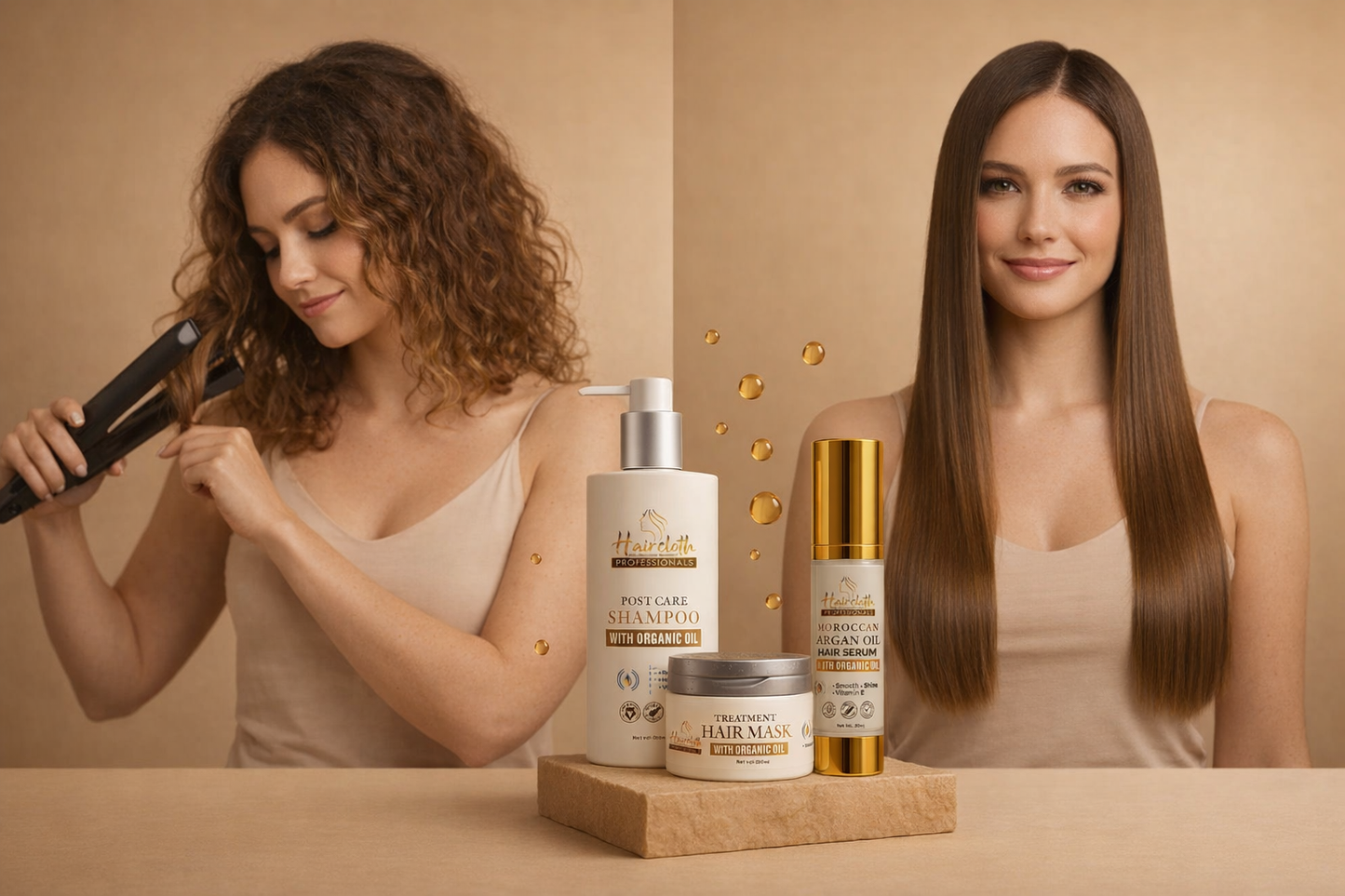 Haircloth Professional Retail Kit Combo Post Care Shampoo 300ML Treatment Mask 300ML Argan Oil Serum 50ML Keratin Biotin Hair Strengthening Anti Frizz Repair Set