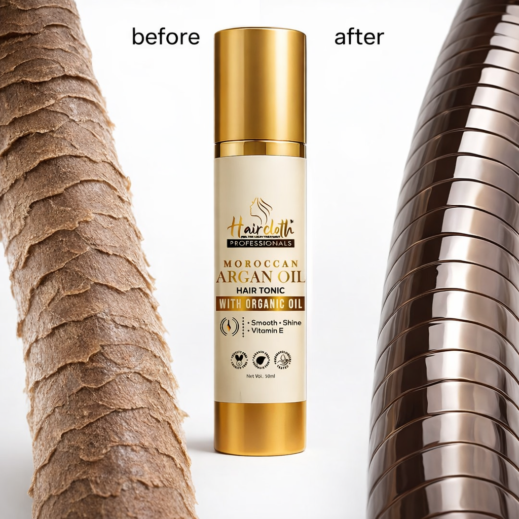 Haircloth Professionals Moroccan Argan Oil Hair Tonic 50ML Anti Frizz Shine Boost Smoothing Serum for Dry Damaged and Unmanageable Hair