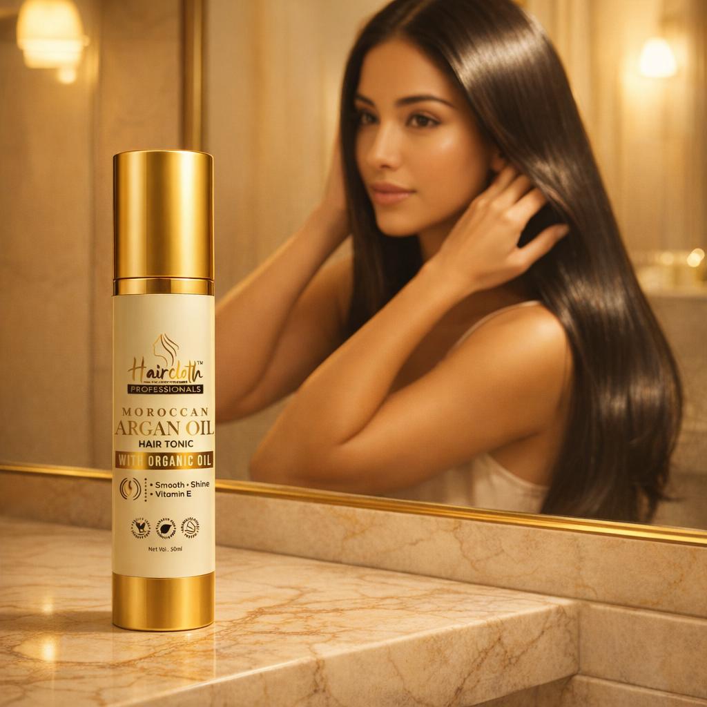 Haircloth Professionals Moroccan Argan Oil Hair Tonic 50ML Anti Frizz Shine Boost Smoothing Serum for Dry Damaged and Unmanageable Hair