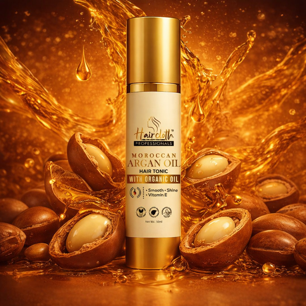 Haircloth Professionals Moroccan Argan Oil Hair Tonic 50ML Anti Frizz Shine Boost Smoothing Serum for Dry Damaged and Unmanageable Hair