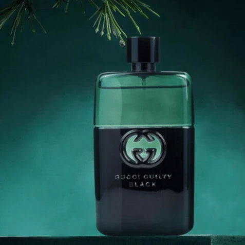 Gucci Guilty Black perfume bottle on a dark green background Gucci Guilty Black Pour Homme Eau de Toilette 90 ml (3 fl.oz)