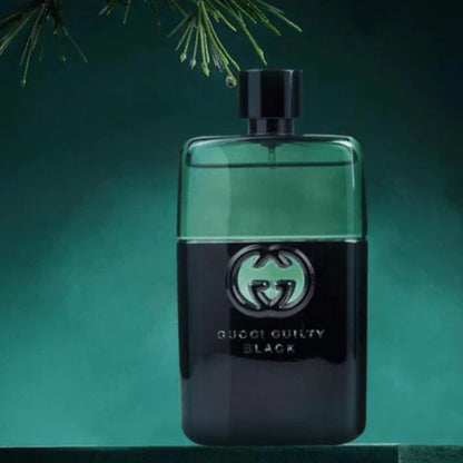 Gucci Guilty Black perfume bottle on a dark green background Gucci Guilty Black Pour Homme Eau de Toilette 90 ml (3 fl.oz)
