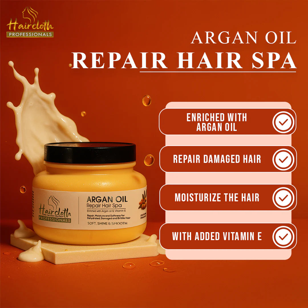 Haircloth Professionals Argan Oil Repair Hair Spa 1000ML Deep Conditioning Moisturizing Strengthening Treatment for Dry Damaged Frizzy and Chemically Treated Hair